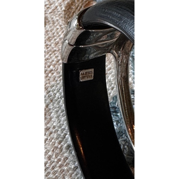 Alexis‎ Bittar Hinged Bangle Bracelet Black Lucite Silver Tone Modern Designer - Picture 5 of 6